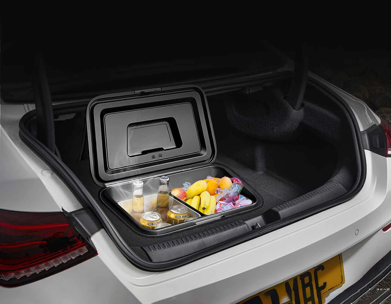 Portable refrigerator stored in a car